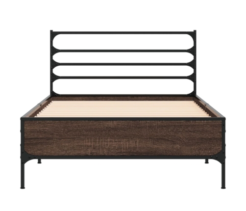 Estructura cama madera ingeniería metal marrón roble 90x190 cm