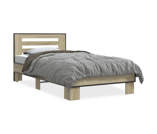 Estructura cama madera ingeniería metal roble Sonoma 100x200 cm