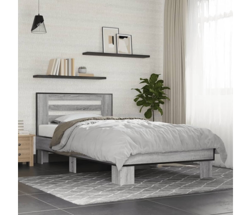 Estructura cama madera ingeniería metal gris Sonoma 100x200 cm