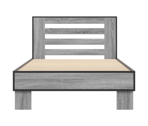 Estructura cama madera ingeniería metal gris Sonoma 100x200 cm