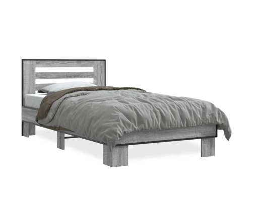 Estructura cama madera ingeniería metal gris Sonoma 100x200 cm