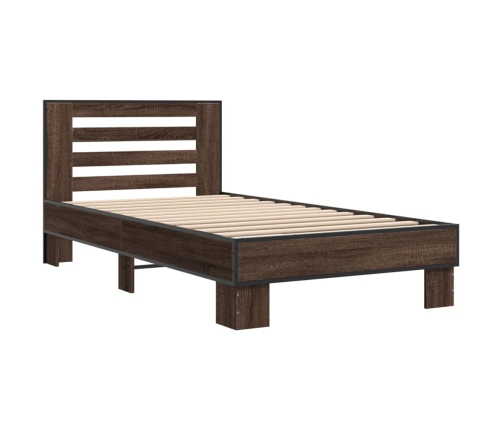 Estructura cama madera ingeniería metal marrón roble 100x200 cm