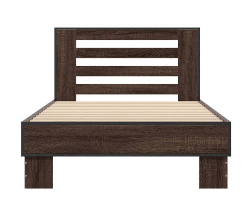 Estructura cama madera ingeniería metal marrón roble 100x200 cm