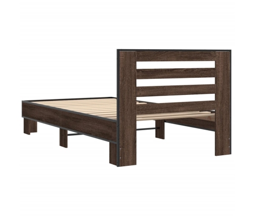 Estructura cama madera ingeniería metal marrón roble 100x200 cm