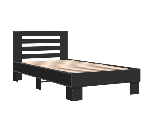 Estructura de cama madera de ingeniería y metal negro 90x200 cm