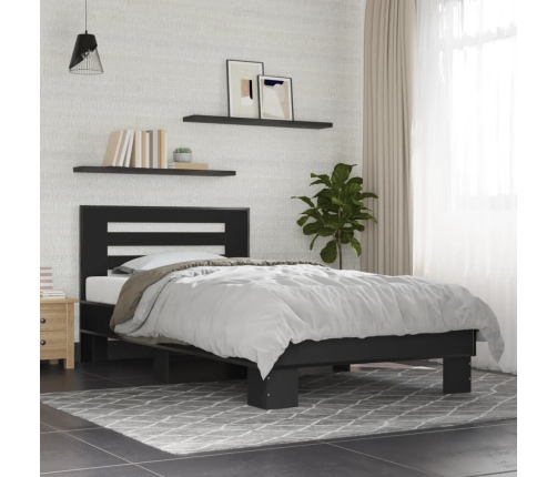 Estructura de cama madera de ingeniería y metal negro 90x200 cm