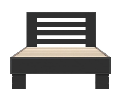 Estructura de cama madera de ingeniería y metal negro 90x200 cm