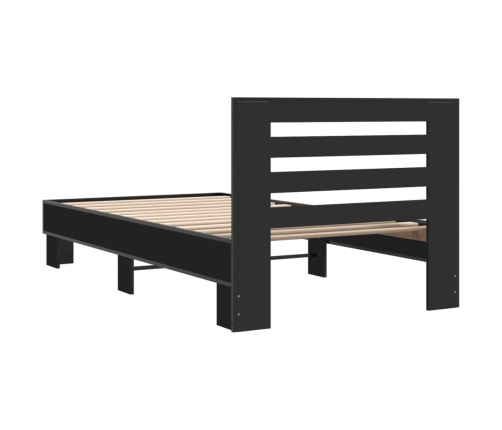 Estructura de cama madera de ingeniería y metal negro 90x200 cm