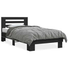 Estructura de cama madera de ingeniería y metal negro 90x200 cm