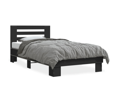 Estructura de cama madera de ingeniería y metal negro 90x200 cm
