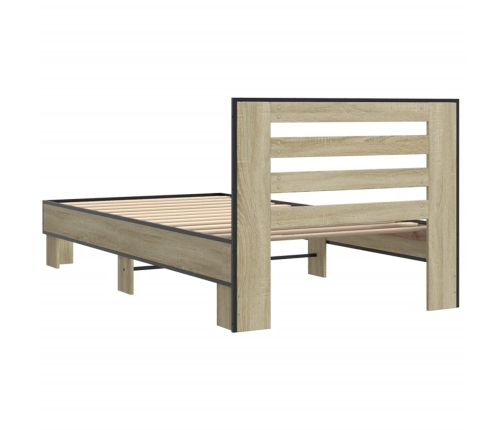 Estructura cama madera ingeniería metal roble Sonoma 90x200 cm