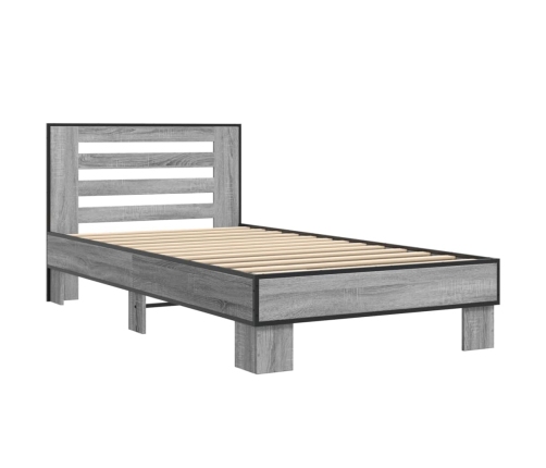 Estructura cama madera ingeniería metal gris Sonoma 90x200 cm