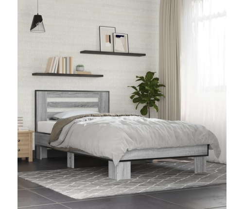 Estructura cama madera ingeniería metal gris Sonoma 90x200 cm