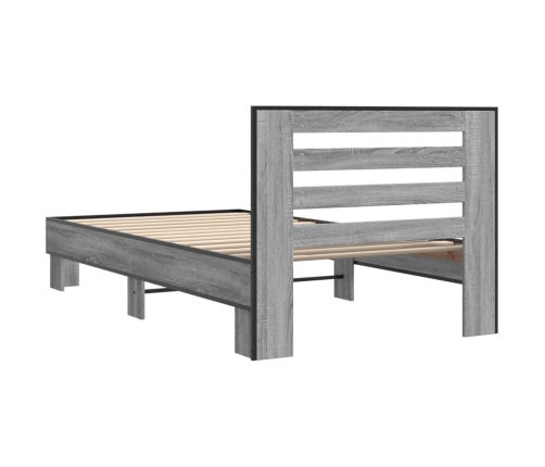 Estructura cama madera ingeniería metal gris Sonoma 90x200 cm