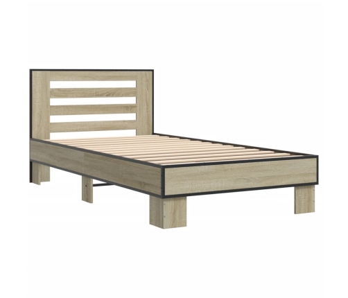 Estructura cama madera ingeniería metal roble Sonoma 75x190 cm