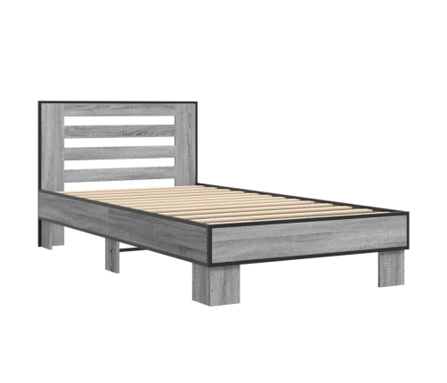 Estructura cama madera ingeniería metal gris Sonoma 75x190 cm