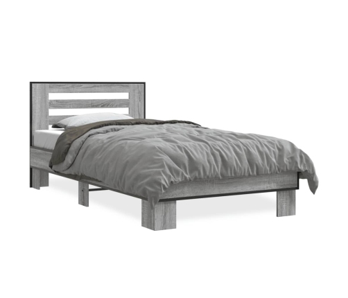 Estructura cama madera ingeniería metal gris Sonoma 75x190 cm