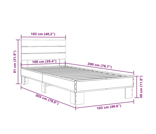 Estructura cama madera ingeniería metal roble Sonoma 100x200 cm