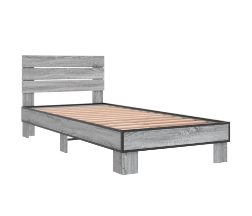Estructura cama madera ingeniería metal gris Sonoma 100x200 cm