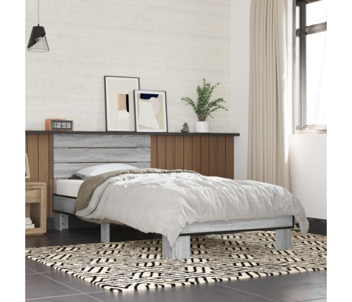 Estructura cama madera ingeniería metal gris Sonoma 100x200 cm