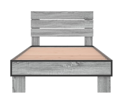 Estructura cama madera ingeniería metal gris Sonoma 100x200 cm