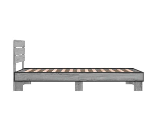 Estructura cama madera ingeniería metal gris Sonoma 100x200 cm