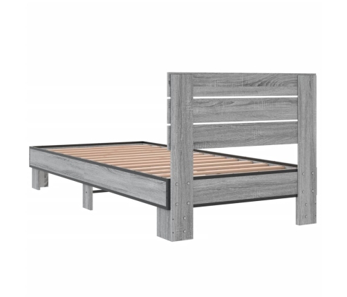 Estructura cama madera ingeniería metal gris Sonoma 100x200 cm
