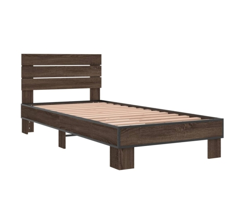 vidaXL Estructura cama madera ingeniería metal marrón roble 100x200 cm