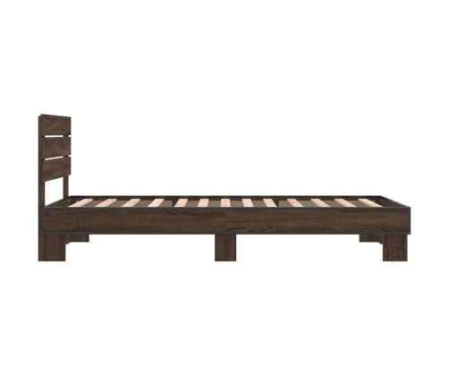 Estructura cama madera ingeniería metal marrón roble 100x200 cm