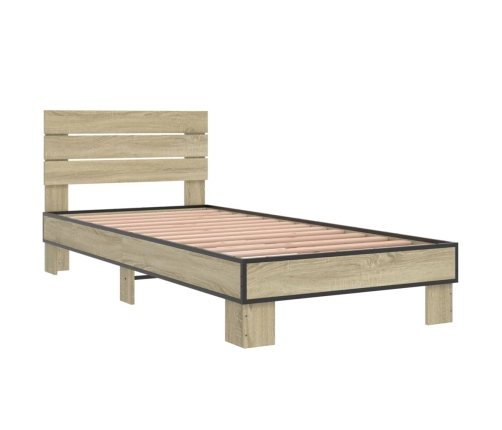 Estructura cama madera ingeniería metal roble Sonoma 90x200 cm