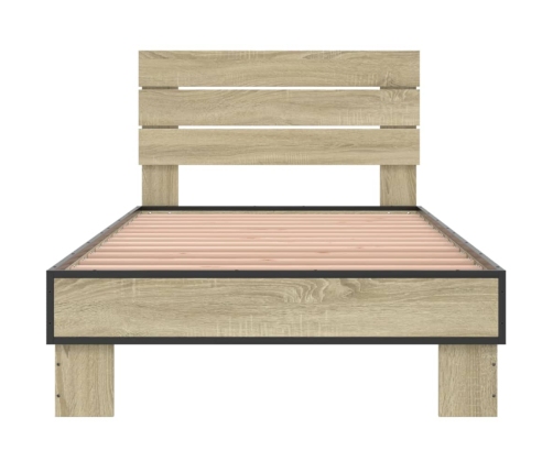 Estructura cama madera ingeniería metal roble Sonoma 90x200 cm