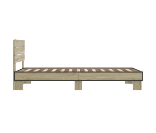 Estructura cama madera ingeniería metal roble Sonoma 90x200 cm