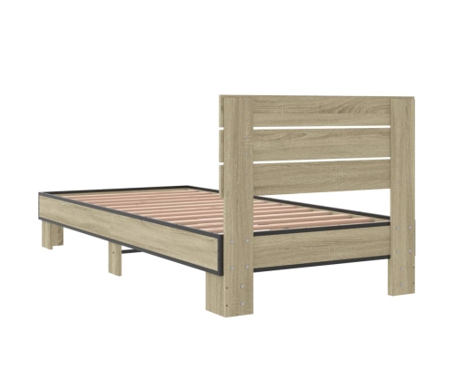 Estructura cama madera ingeniería metal roble Sonoma 90x200 cm