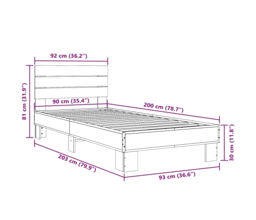 Estructura cama madera ingeniería metal roble Sonoma 90x200 cm