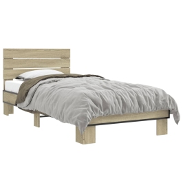 Estructura cama madera ingeniería metal roble Sonoma 90x200 cm