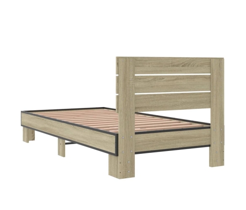 Estructura cama madera ingeniería metal roble Sonoma 75x190 cm