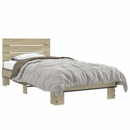 Estructura cama madera ingeniería metal roble Sonoma 75x190 cm