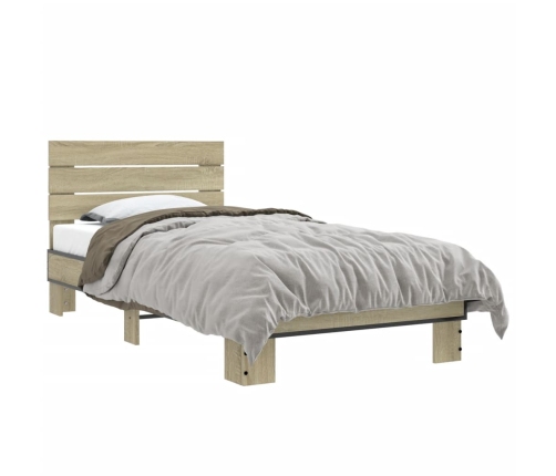 Estructura cama madera ingeniería metal roble Sonoma 75x190 cm