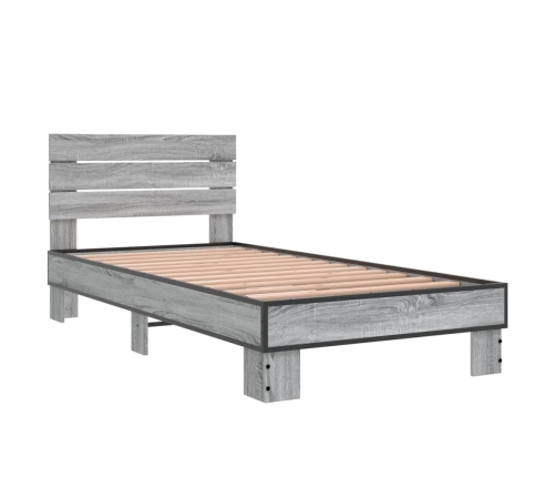 Estructura cama madera ingeniería metal gris Sonoma 75x190 cm