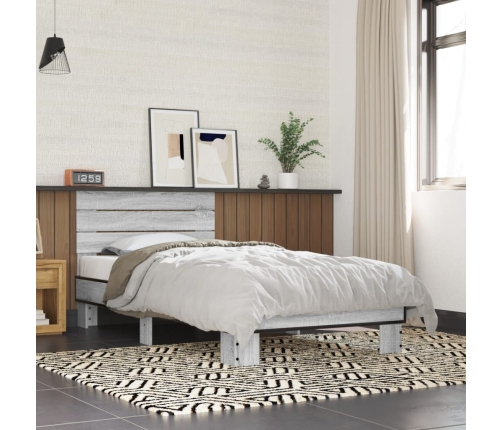 Estructura cama madera ingeniería metal gris Sonoma 75x190 cm