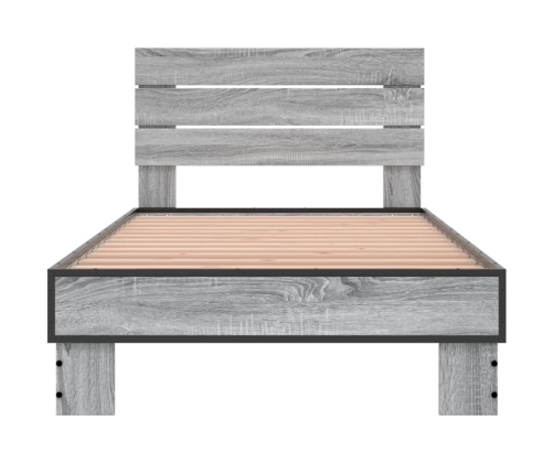 Estructura cama madera ingeniería metal gris Sonoma 75x190 cm