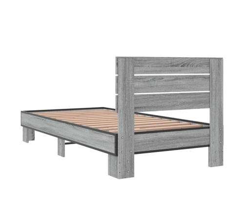 Estructura cama madera ingeniería metal gris Sonoma 75x190 cm