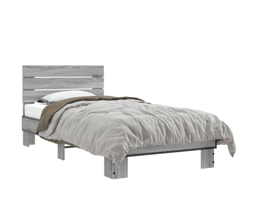 Estructura cama madera ingeniería metal gris Sonoma 75x190 cm