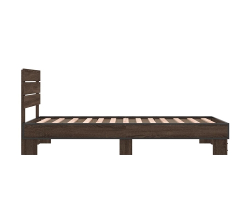 Estructura cama madera ingeniería metal roble marrón 75x190 cm