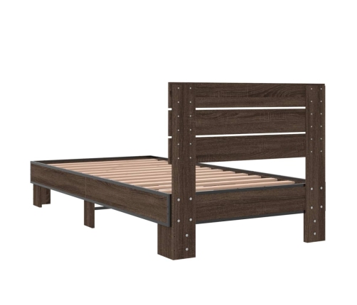 Estructura cama madera ingeniería metal roble marrón 75x190 cm