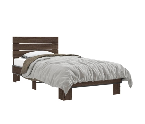 Estructura cama madera ingeniería metal roble marrón 75x190 cm