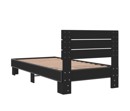 Estructura de cama madera de ingeniería y metal negra 90x190 cm