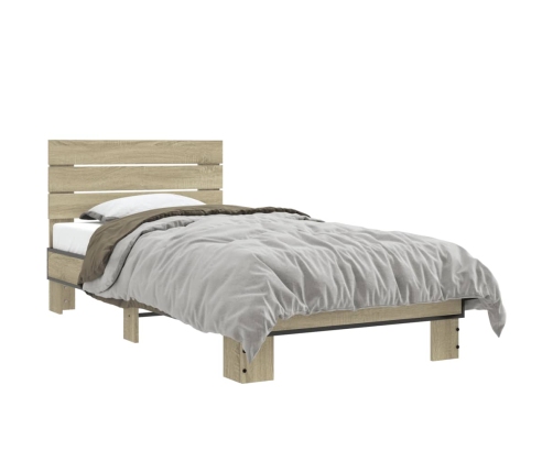 Estructura cama madera ingeniería metal roble Sonoma 90x190 cm