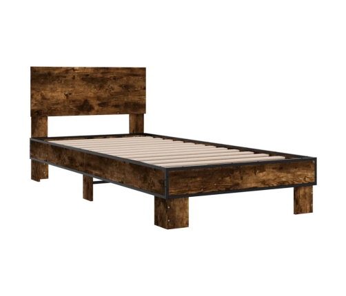 Estructura cama madera ingeniería metal roble humo 100x200 cm