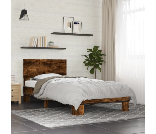 Estructura cama madera ingeniería metal roble humo 100x200 cm